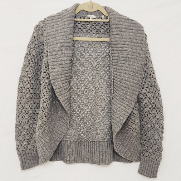 Designer Vince Open Knit Gray Alpaca & Cashmere Cardigan Sweater - Picture 2 of 13